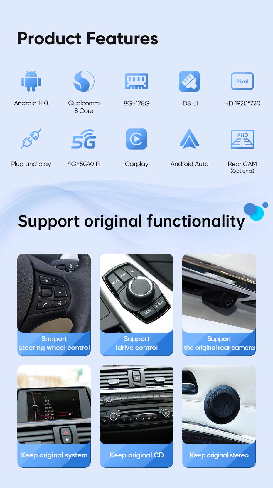 Ainavi Car radio For BMW 1 2 3 4 Series F20 F21 F22 F30 F31 F32 F33 F34 F35 NBT System multimedia wireless carplay android auto