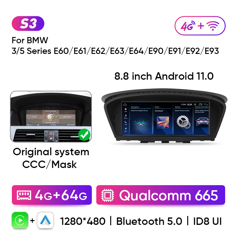 Ainavi 8.8 inch Car radio for BMW 5 Series E60 E61 E90 E91 multimedia wireless carplay android auto head unit CCC CIC System