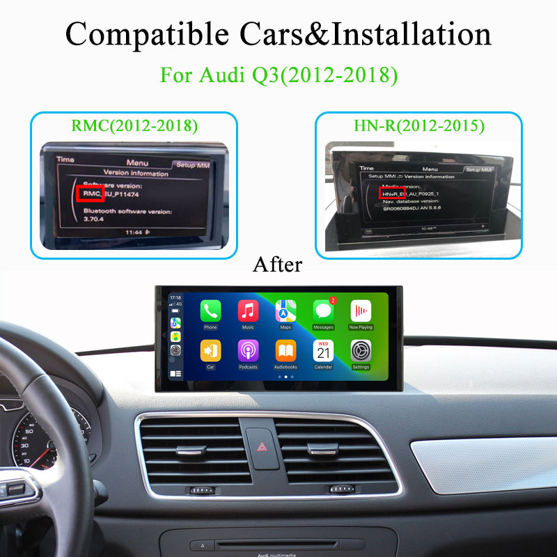 10.25'' Wireless Carplay Car Multimedia Android auto for Audi Q3 2012-2018 Touch Display Screen GPS Navi Monitor