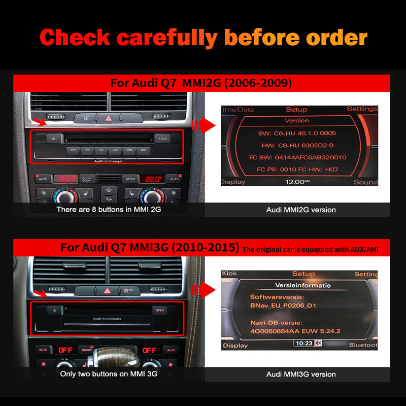 12.3'' Car Android Multimedia Player Radio For Audi Q7 4L GPS Bluetooth WIFI Auto Carplay Stereo Navigation Touch Screen
