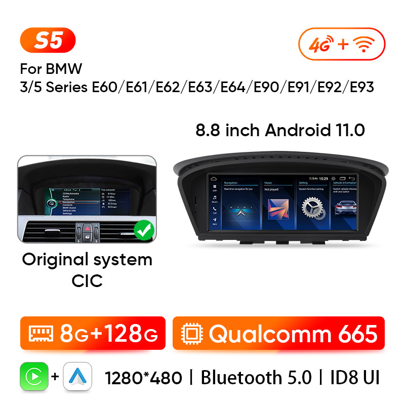 Ainavi 8.8 inch Car radio for BMW 5 Series E60 E61 E90 E91 multimedia wireless carplay android auto head unit CCC CIC System