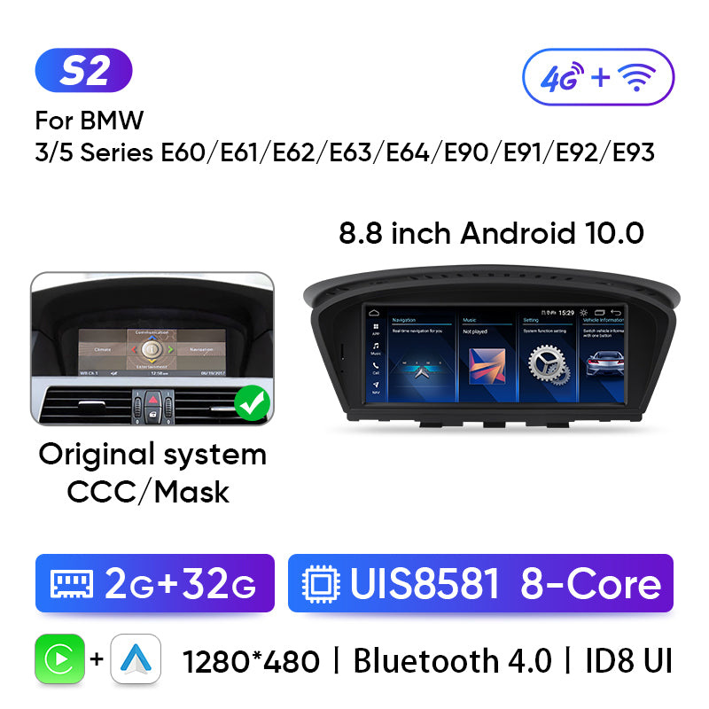 Ainavi 8.8 inch Car radio for BMW 5 Series E60 E61 E90 E91 multimedia wireless carplay android auto head unit CCC CIC System
