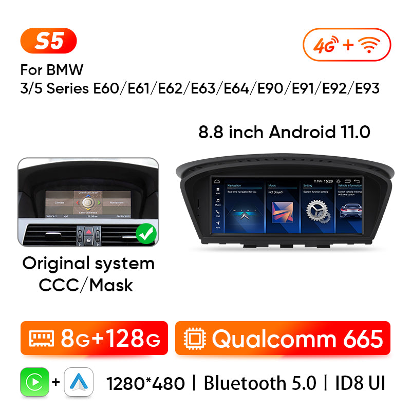 Ainavi 8.8 inch Car radio for BMW 5 Series E60 E61 E90 E91 multimedia wireless carplay android auto head unit CCC CIC System